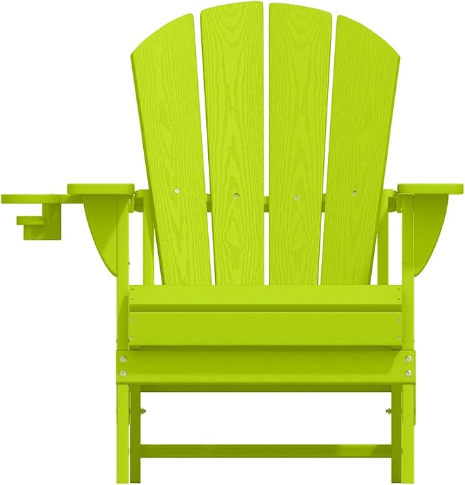 Folding Adirondack Chairs with Cup Holders, Set of 6 HDPE Plastic Outdoor Chairs, Weather Resistant, Real Wood Look - Photo 8