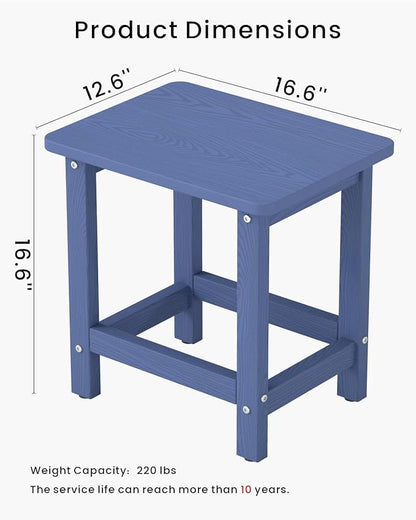 Weatherproof Outdoor Side Table, HDPE Small Outdoor Table for Adirondack, 16.6-Inch Patio Square End Tables for Garden, Backyard, Porch, Deck, Balcony, Poolside (Navy Blue)
