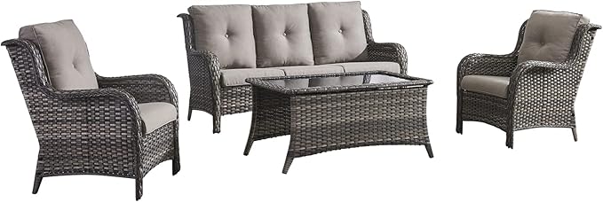 HUMMUH Outdoor Furniture 4 Pieces Patio Furniture Set Wicker Outdoor Sectional Sofa with 2 Patio Chairs - Photo 3