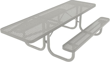 COATEDOUTDOORFURNITURE Heavy-Duty Portable ADA-Compliant Outdoor Picnic Table, Punched Steel Patio Furniture Made in America (8ft Rectangular, One-Side Handicap, Grey with Grey Frames)