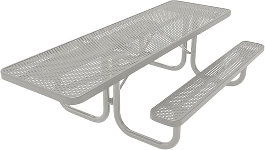 COATEDOUTDOORFURNITURE Heavy-Duty Portable ADA-Compliant Outdoor Picnic Table, Punched Steel Patio Furniture Made in America (8ft Rectangular, One-Side Handicap, Grey with Grey Frames)