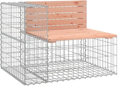 Solid Wood Garden Bench with Gabion Design in Natural Wood Tone and Silver, Foldable Two-Seater for Patio and Balcony, Rustic Farmhouse Style Outdoor Furniture