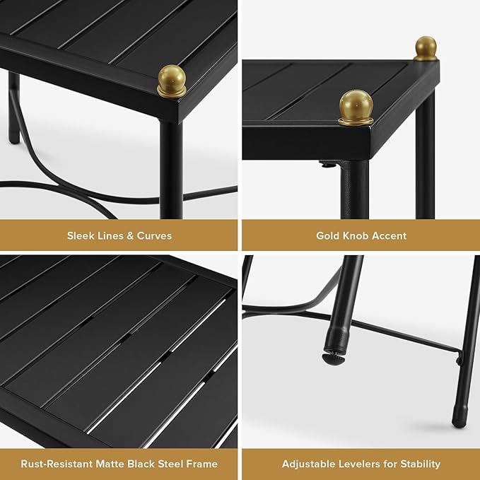 mopio Odelia Outdoor Coffee Table, Small Metal Patio Side, End Table, Conversation Piece, for Outside Lounging at Lawn, Front Porch, Balcony, Apartments, Yard, Bistro
