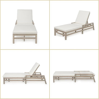 Merax Patio Chaise Lounge Chair, Adjustable Lounge Chair Outdoor with 5 Positions, 27.9" W Acacia Wood Patio Lounge Chair with Thick Cushions for Pool Deck Balcony Garden, All-Weather, Gray