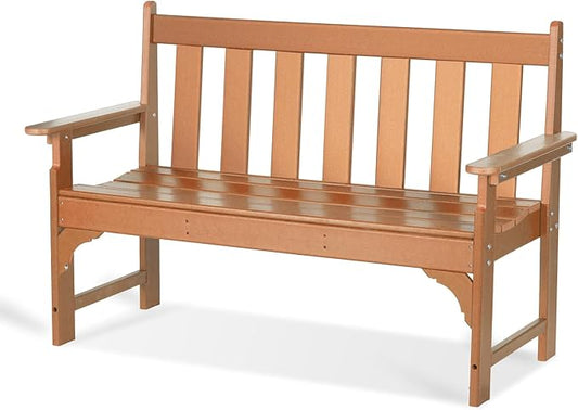 nalone Outdoor Bench, HDPE All Weather Patio Bench Load up to 800 Lbs, 2-Person Garden Bench Rot-Proof Fade Proof for Patio, Porch, and Park (Teak)