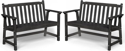 Outdoor Bench, 2-Person HDPE Garden Bench, All Weather Poly Patio Bench for Outdoors, Garden, Backyard, Porch and Park, 550 lbs Weight Capacity, Black, 2 Pack