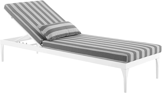 Modway Perspective Aluminum Outdoor Patio Chaise with Cushions, Lounge Chair, White Striped Gray - Photo 4