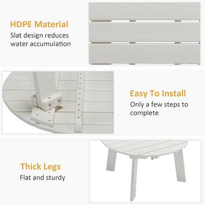 Outdoor Round Coffee Table, Adirondack Patio Coffee Table, Outdoor Large Side Table for Balcony Lawn (White)