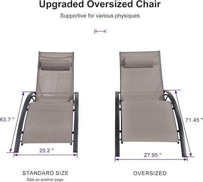 PURPLE LEAF Patio Oversized Chaise Lounge Chair Set with Side Table Pool Adjustable Recliner Chairs for Outside Beach Outdoor Sunbathing Tanning Poolside Lounges, Taupe