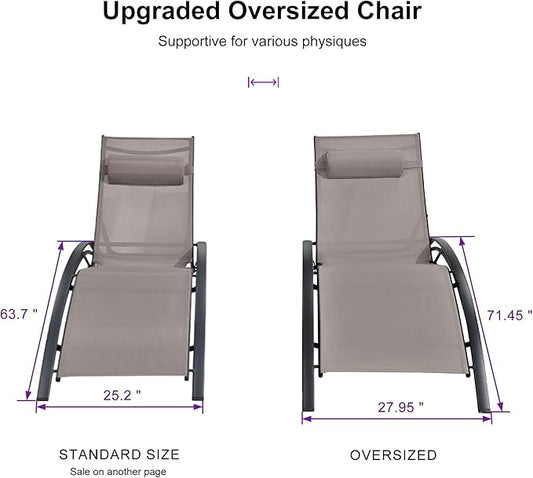 PURPLE LEAF Patio Oversized Chaise Lounge Chair Set with Side Table Pool Adjustable Recliner Chairs for Outside Beach Outdoor Sunbathing Tanning Poolside Lounges, Taupe