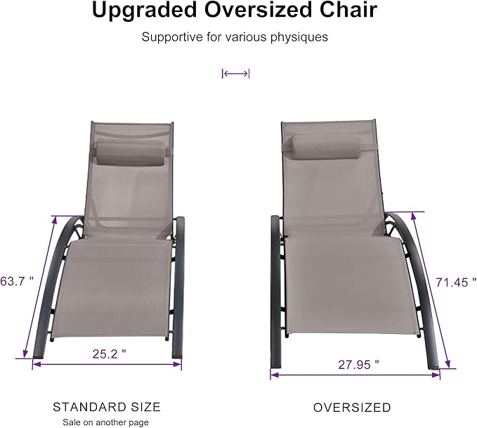 PURPLE LEAF Patio Oversized Chaise Lounge Chair Set with 2 Side Table Pool Adjustable Recliner Chairs for Outside Beach Outdoor Sunbathing Tanning Poolside Lounges