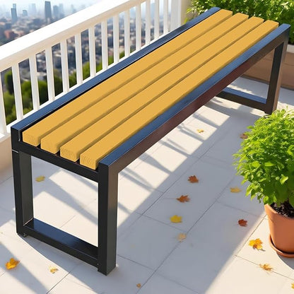 Garden Bench for Outdoors, Weatherproof Patio Bench Wooden Benches 2-Person Backyard Seat Backless Seat with Metal Frame for Park Backyard Entryway 3.3ft 3.9ft 4.9ft 5.9ft(Dark Yellow Black,5.9ft)