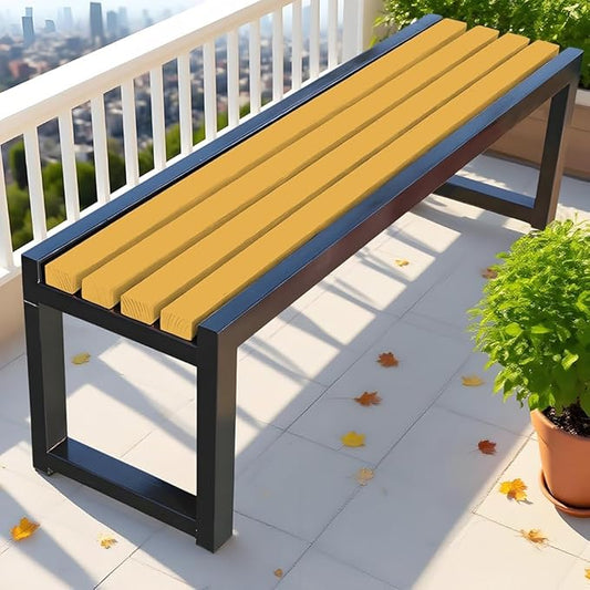 Garden Bench for Outdoors, Weatherproof Patio Bench Wooden Benches 2-Person Backyard Seat Backless Seat with Metal Frame for Park Backyard Entryway 3.3ft 3.9ft 4.9ft 5.9ft(Dark Yellow Black,4.9ft)