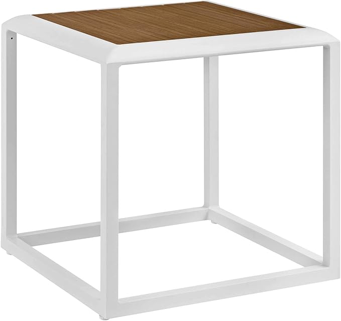 Modway Stance Outdoor Patio Contemporary Modern Wood Grain Aluminum Accent Side Table In White Natural - Photo 1