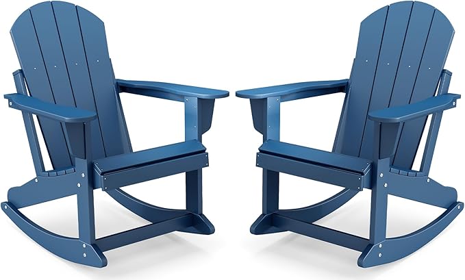 IVY&LANE Adirondack Rocking Chairs Set of 2 | Porch-Rocker | HDPE Plastic | Weatherproof | Blue | for Outdoor Patio Deck Backyard
