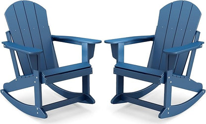 IVY&LANE Adirondack Rocking Chairs Set of 2 | Porch-Rocker | HDPE Plastic | Weatherproof | Blue | for Outdoor Patio Deck Backyard