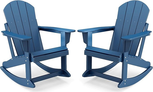 IVY&LANE Adirondack Rocking Chairs Set of 2 | Porch-Rocker | HDPE Plastic | Weatherproof | Blue | for Outdoor Patio Deck Backyard