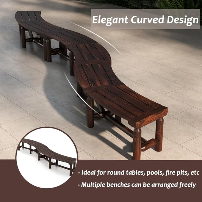 Outdoor Curved Bench, Rustic Fir Wood 2-Person Backless Seat for Garden, Backyard, Porch, BE-FIT9311