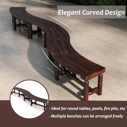 Outdoor Curved Bench, Rustic Fir Wood 2-Person Backless Seat for Garden, Backyard, Porch, BE-FIT9311