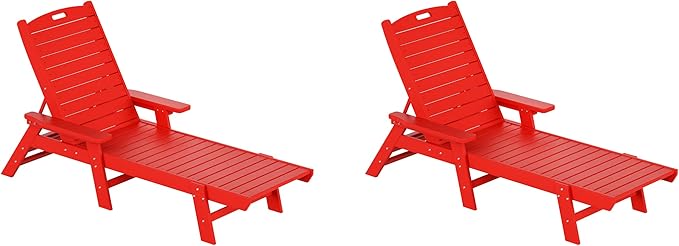WestinTrends Malibu Poly Reclining Chaise Lounge (Set of 2) Red - Photo 10
