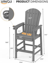 VINGLI Tall Adirondack Chair, All-Weather Plastic Adirondack Chair with Cup Holder Heavy-Duty Outdoor Barstools for - Photo 3