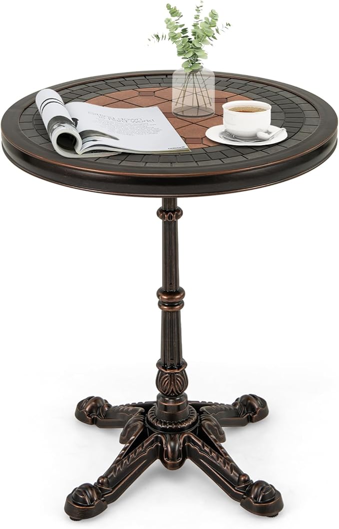 HAPPYGRILL 24” Patio Side Table, Outdoor Cast Aluminum End Table w/Painted Tabletop & Cross-Shaped Base - Photo 1