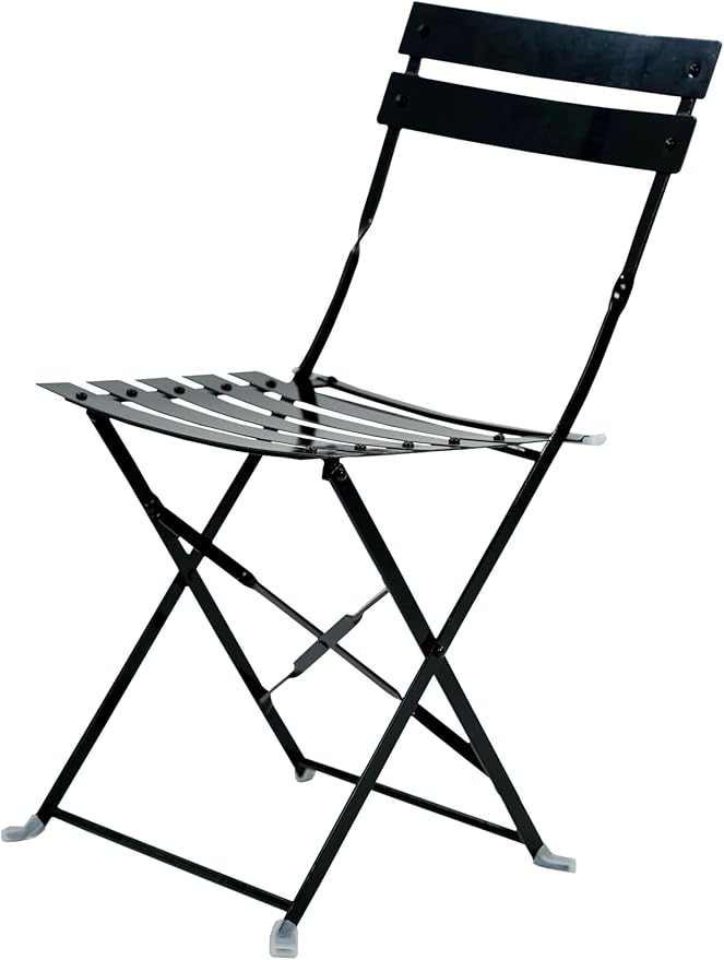 Carolina Chair & Table Bistro Set of 2 Foldable Outdoor Chairs - Elegant Powder Coated Metal Seat and Frame Folding Chairs - Modern Style Space Saving Furniture for Patio, Balcony or Garden (Black)