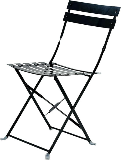 Carolina Chair & Table Bistro Set of 2 Foldable Outdoor Chairs - Elegant Powder Coated Metal Seat and Frame Folding Chairs - Modern Style Space Saving Furniture for Patio, Balcony or Garden (Black)