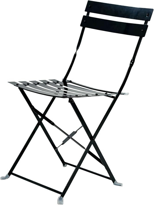 Carolina Chair & Table Bistro Set of 2 Foldable Outdoor Chairs - Elegant Powder Coated Metal Seat and Frame Folding Chairs - Modern Style Space Saving Furniture for Patio, Balcony or Garden (Black)