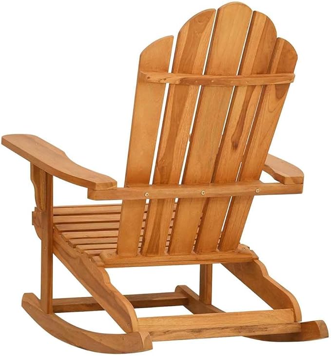 Solid Teak Wood Outdoor Rocking Adirondack Chair with Oiled Finish for Patio Chair and Garden Seating