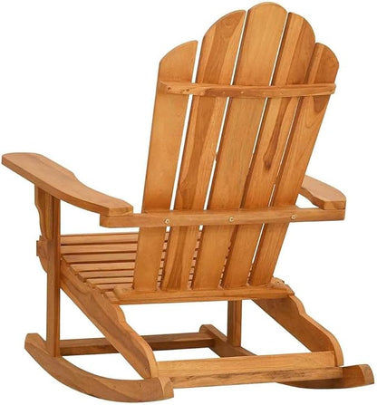Solid Teak Outdoor Rocking Adirondack Chair with Wide Arms and High Backrest for Garden Patio Relaxation, Oiled Finish Durable Wood Furniture