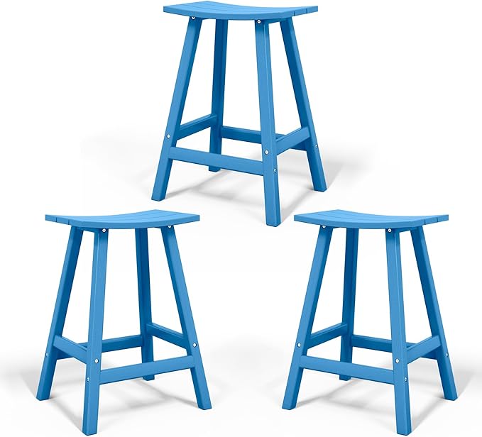 Costaelm All-Weather Bar Stools Set of 3, 29" Height Outdoor Bar Stools, Adirondack Poly Patio Bar Stool for Patio, Deck - Photo 8