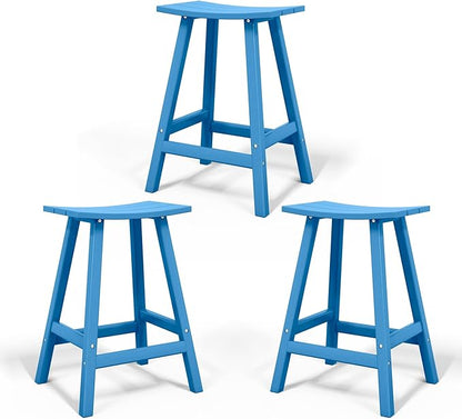Costaelm All-Weather Bar Stools Set of 3, 29" Height Outdoor Bar Stools, Adirondack Poly Patio Bar Stool for Patio, Deck, Kitchen Counter and Garden, Pacific Blue