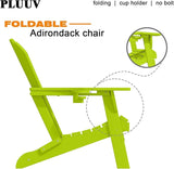 Folding Adirondack Chairs with Cup Holders, Set of 6 HDPE Plastic Outdoor Chairs, Weather Resistant, Real Wood Look - Photo 5