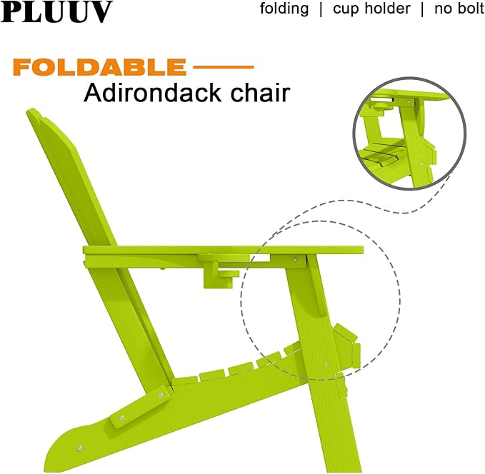 Folding Adirondack Chair with Cup Holders Set of 2, HDPE Plastic Outdoor Chairs, Weather Resistant - Photo 4