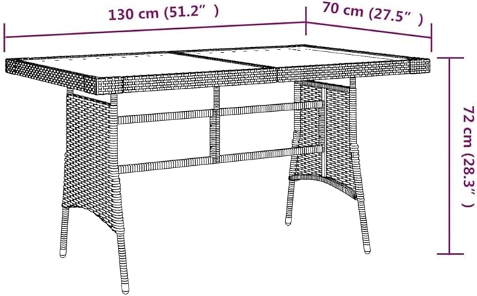 vidaXL Black Outdoor Patio Table, Garden Furniture Dining Table, Weather-Resistant Poly Rattan & Solid Acacia Wood, Lightweight and Durable, 51.2"x27.6"x28.3"