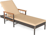 Tangkula Lounge Chair Outdoor, Patio Rattan Chaise Lounge with 4-Level Adjustable Backrest & Acacia Wood Armrests - Photo 1