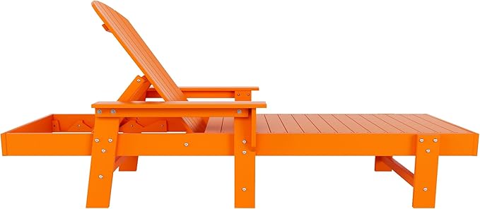 WestinTrends Dylan HDPE Outdoor Patio Poly Adirondack Reclining Chaise Lounge with Arms, Orange