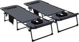 Outsunny 2 Piece Folding Chaise Lounge with 5-Level Reclining Back, Tanning Chair with Face Hole - Photo 1