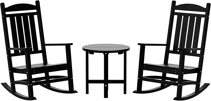 WestinTrends Malibu 3-Piece Set Outdoor/Patio Rocking Chairs with a Side Table (2 Seater), Black