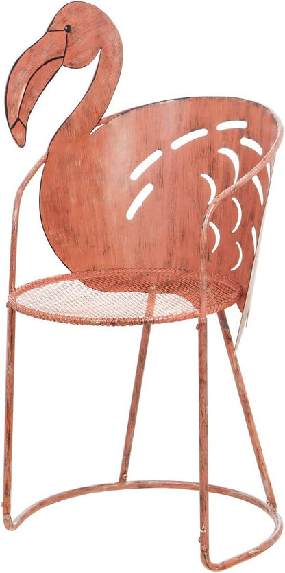 Cape Craftsmen Beautiful Springtime Brushed Metallic Flamingo Chair and Side Table, Set of 2-22 x 18 x 38 Inches Fade and Weather Resistant Decoration for Homes, Apartments, Yards and Gardens