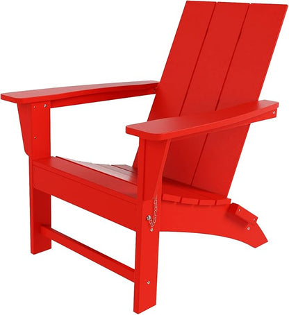 Costaelm Folding Adirondack Chairs, Outdoor Patio Adjustable Lawn Chairs, Weather Resistant Outside Firepit Chairs for Porch, Poolside, Garden, Backyard Deck, Red