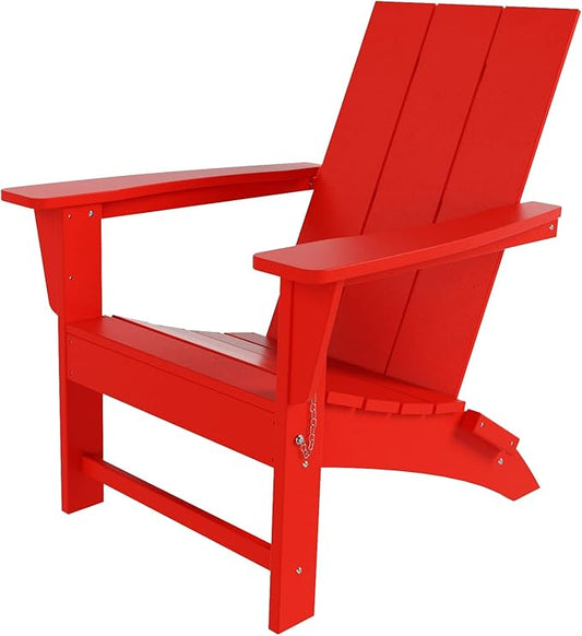 Costaelm Folding Adirondack Chairs, Outdoor Patio Adjustable Lawn Chairs, Weather Resistant Outside Firepit Chairs for Porch, Poolside, Garden, Backyard Deck, Red
