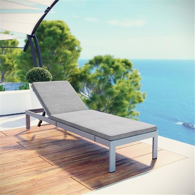 Modway Shore Aluminum Outdoor Patio Chaise Poolside Lounge Chair with Cushion in Silver Gray - Photo 2