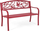 Tangkula Metal Outdoor Garden Bench Park Bench, Patio Bench with Bird & Twig Cast Iron Back Pattern - Photo 1