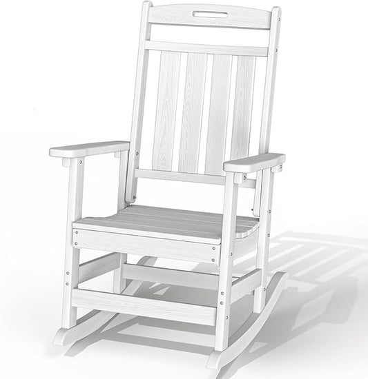 Plawdlik Oversized HDPE Outdoor Rocking Chair - 380 lbs Capacity, All - Weather, Ergonomic for Patio & Backyard,White