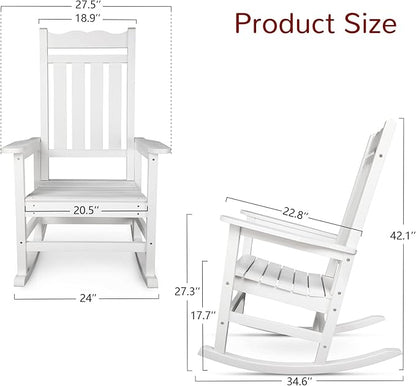 Stoog All-Weather Patio Rocking Chairs Set of 2 with Table, 3 Piece Front Porch Rocker Set, 400Lbs Support Porch Rocker for Backyard, Lawn, Patio, Garden and Indoor, White