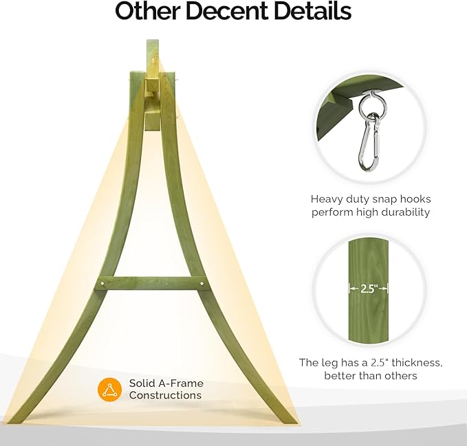 VINGLI 5FT Porch Swing Frame, 1000LBS Heavy Duty A-Frame Wooden Porch Swing Stand with Curved Arc Top - Photo 4