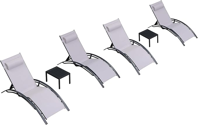 PURPLE LEAF Patio Chaise Lounge Chair Set with 2 Side Table Outdoor Pool Adjustable Recliner Chairs for Outside Beach Poolside Sunbathing Tanning Lounger