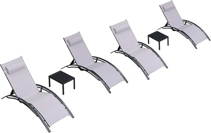 PURPLE LEAF Patio Chaise Lounge Chair Set with 2 Side Table Outdoor Pool Adjustable Recliner Chairs for Outside Beach Poolside Sunbathing Tanning Lounger